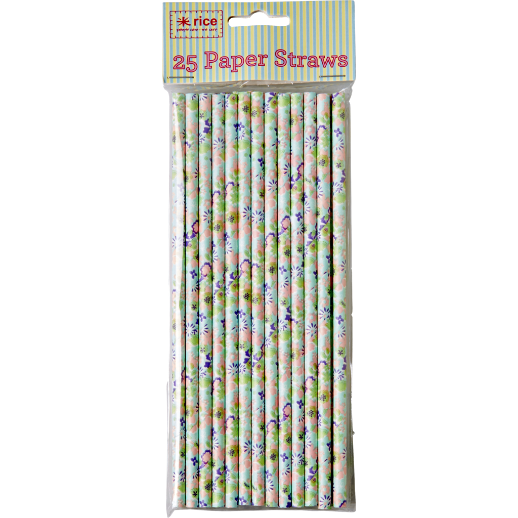 Blue Flower Paper Straws Pack Of 25 By Rice Dk Vibrant Home